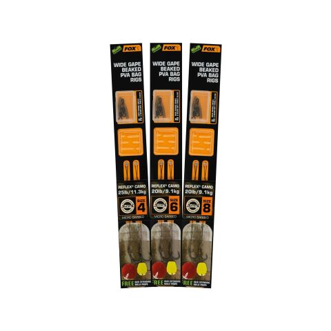 Fox Edges Wide Gape Beaked PVA Bag Rigs 20lb Size 8 Brown...