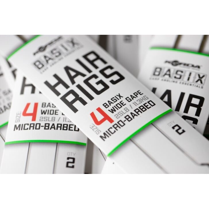 Korda Basix Hair Rigs Wide Gape Barbless Size 4 25lb