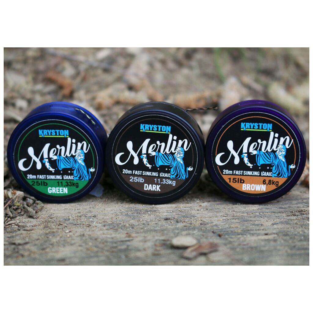 Kryston 20m 25lb Merlin Fast Sink.Supple Braid Gravel Brown