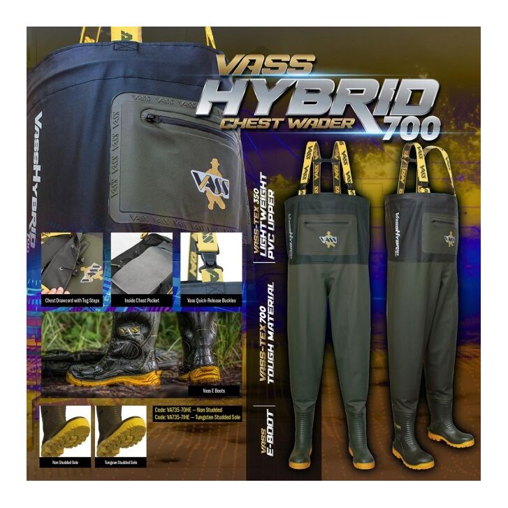 Vass Hybrid 700 Khaki / Black Chest Wader 47 UK13