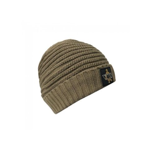 Vass Fleece Lined Ribbed Beanie Brown Rubber Badge