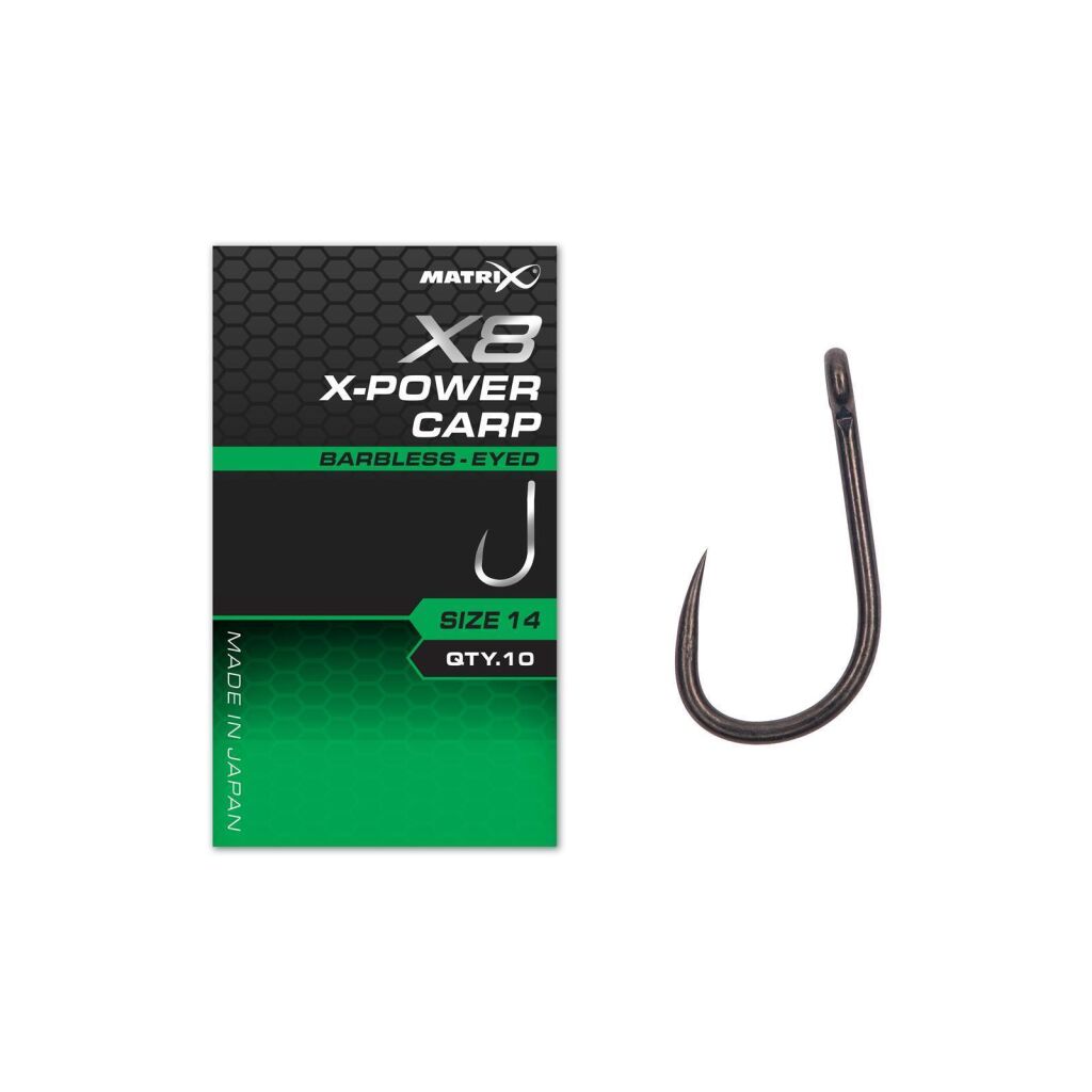 Matrix X8 X-Power Carp Size 12 Barbless - Eyed