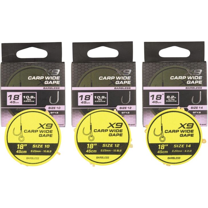 Matrix X9 Carp Wide Gape 45cm Band Rigs Size 12
